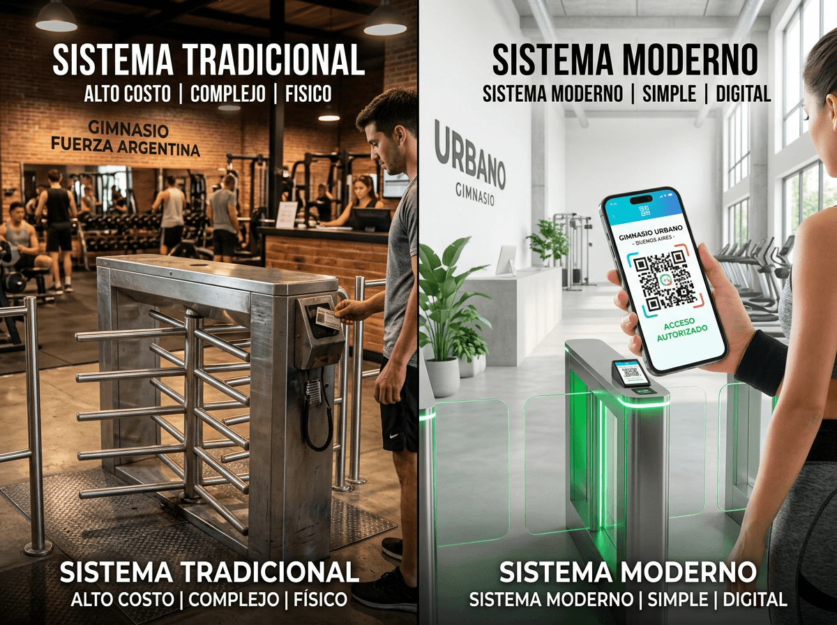 Control de acceso QR para gimnasios vs torniquetes: comparativa completa 2026