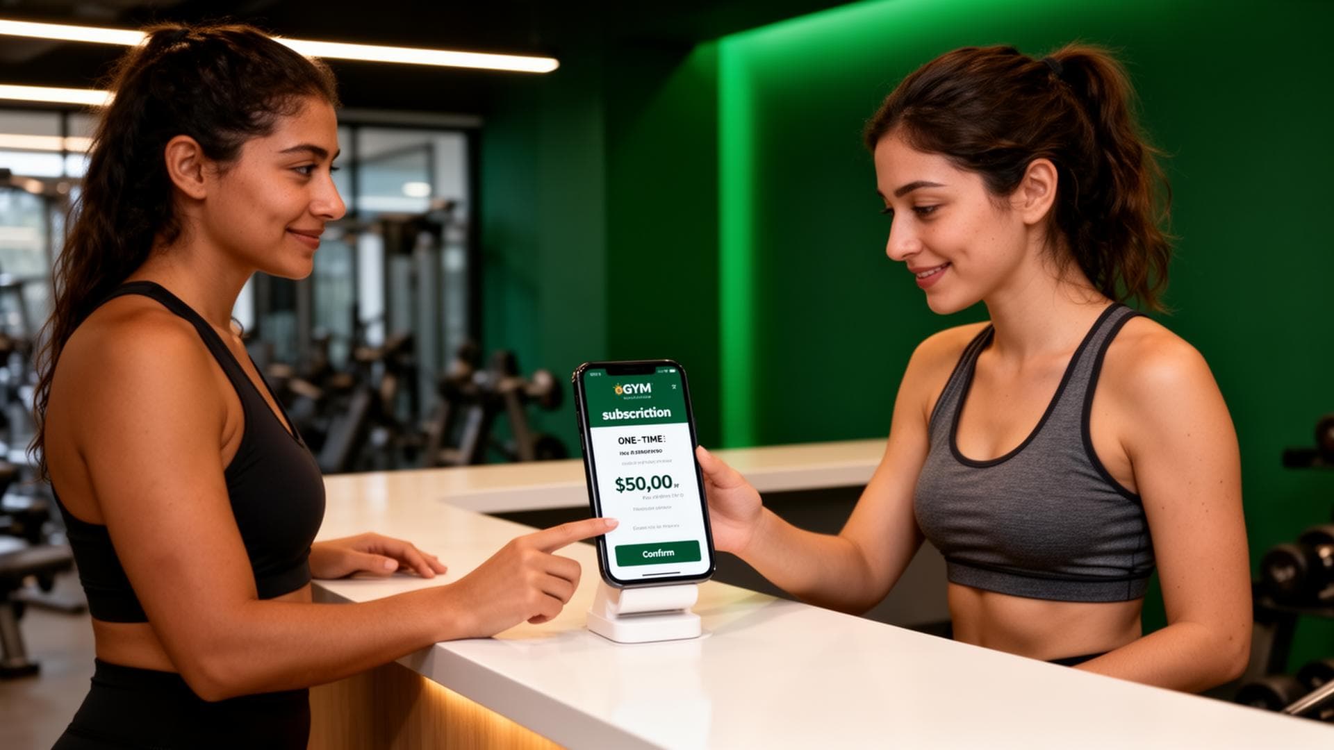 Diagrama del flujo de cobro automático: socio se suscribe una vez y el gimnasio cobra cada mes solo